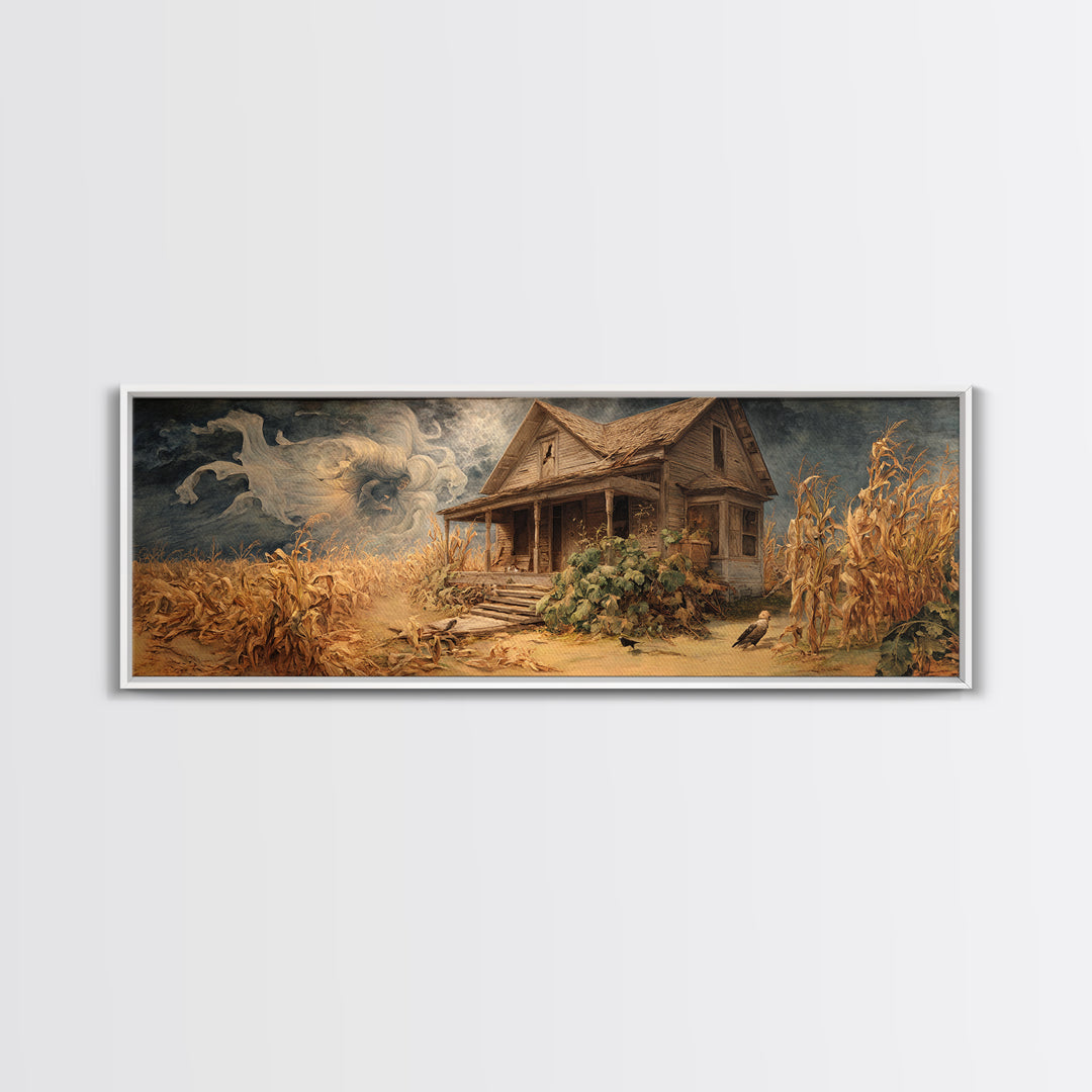 The Possessed Farmhouse, Dark Renaissance Art, Extra Wide Wall Art, Gothic Horror Wall Art, Canvas Print, Halloween Wall Art