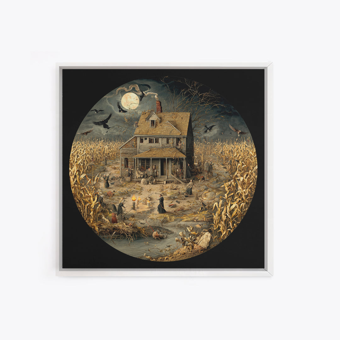 The Possessed Farmhouse, Danse Macabre Art, Square Wall Art, Dark Fantasy Wall Art, Canvas Print, Halloween Wall Art