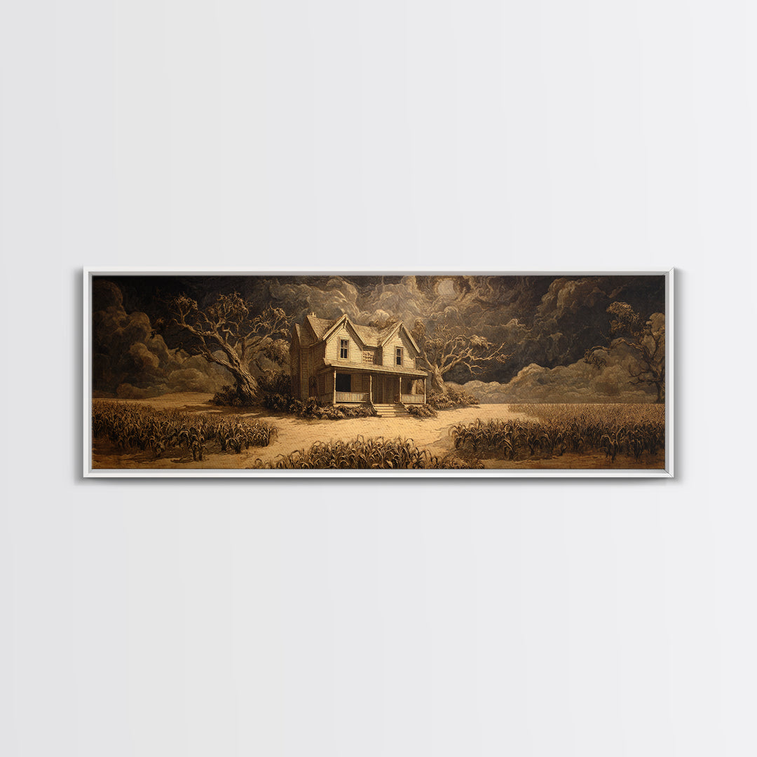 The Possessed Farmhouse, Dark Romantic Horror Art, Extra Wide Wall Art, Macabre Wall Art, Canvas Print, Halloween Wall Art