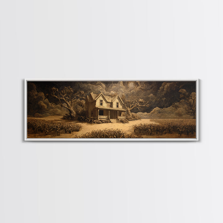 The Possessed Farmhouse, Dark Romantic Horror Art, Extra Wide Wall Art, Macabre Wall Art, Canvas Print, Halloween Wall Art