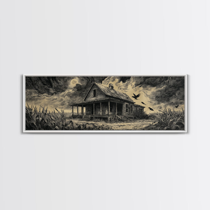 The Possessed Farmhouse, Visionary Gothic Art, Extra Wide Wall Art, Dark Halloween Decor, Canvas Print, Halloween Wall Art