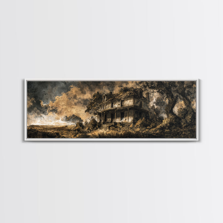 The Possessed Farmhouse, Ornate Symbolist Art, Extra Wide Wall Art, Dark Halloween Decor, Canvas Print, Halloween Wall Art