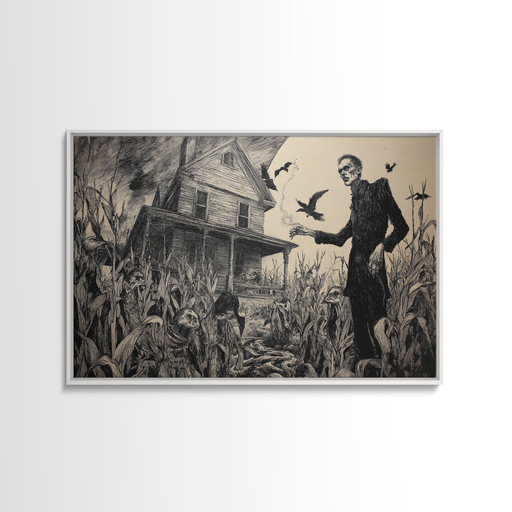 The Possessed Farmhouse, Expressionist Nightmare Art, Landscape Wall Art, Macabre Wall Art, Framed Canvas Print, Halloween Wall Art