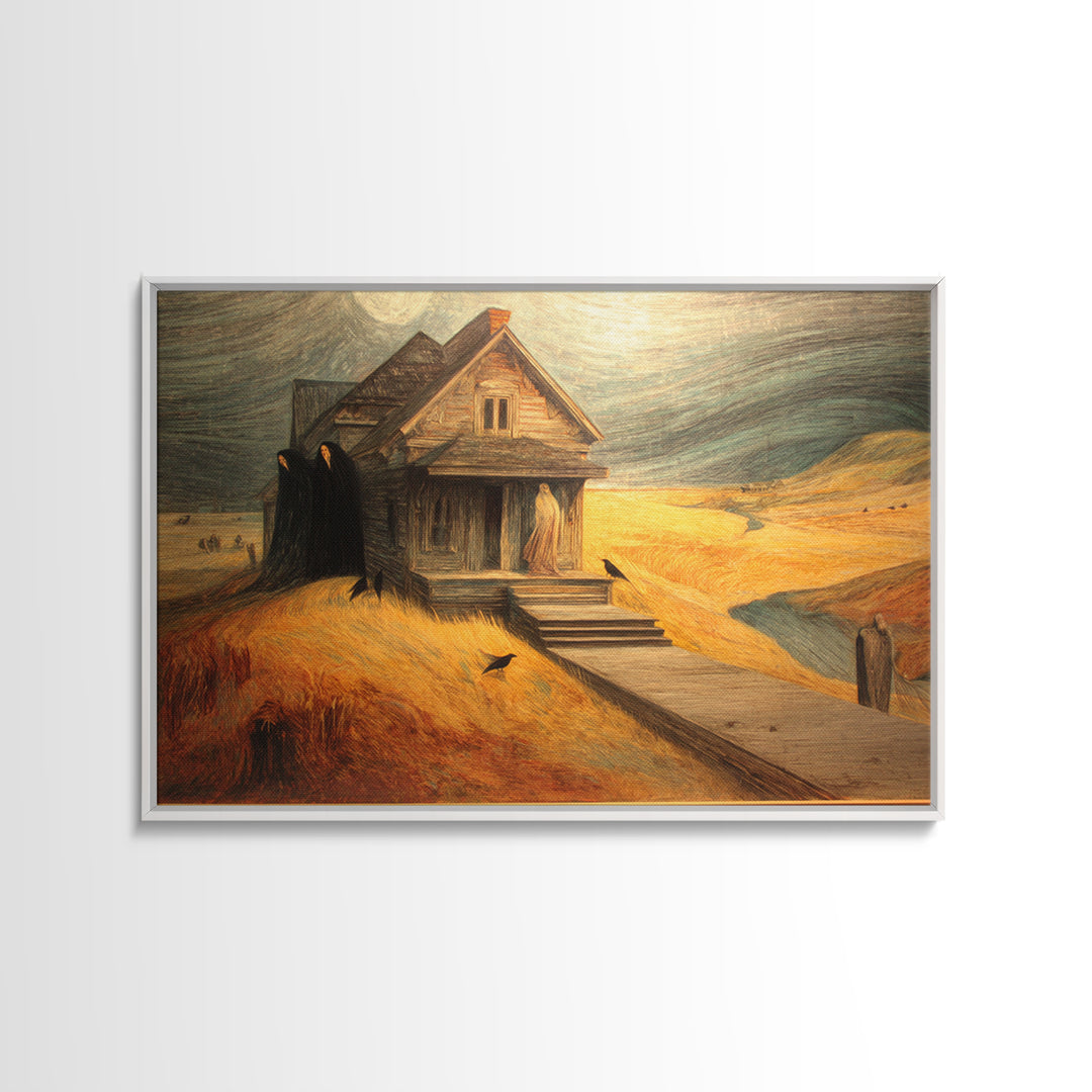 The Possessed Farmhouse, Expressionist Gothic Art, Landscape Wall Art, Dark Fantasy Wall Art, Canvas Print, Halloween Wall Art