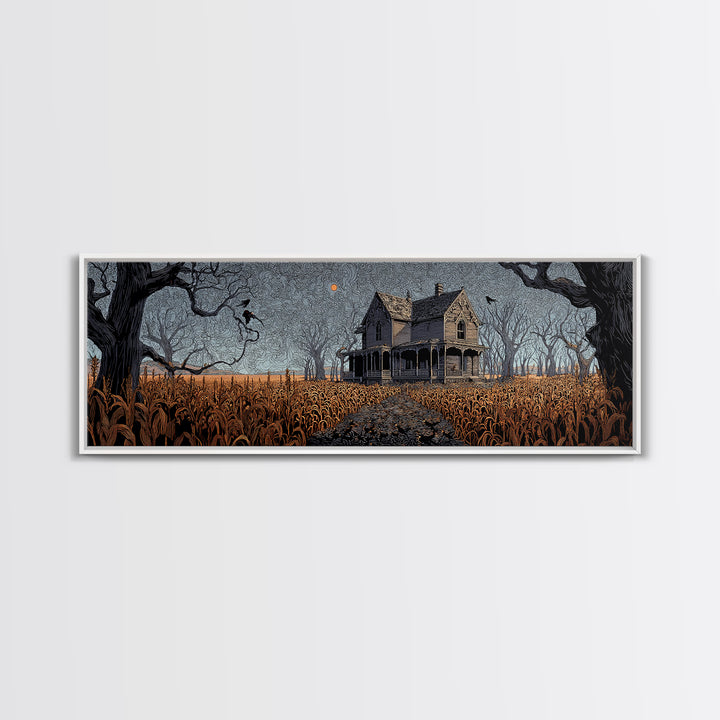 The Possessed Farmhouse, Stained Glass Gothic Art, Extra Wide Wall Art, Dark Halloween Decor, Canvas Print, Halloween Wall Art