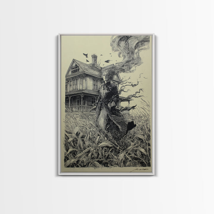 The Possessed Farmhouse, Victorian Macabre Art, Vertical Wall Art, Dark Fantasy Wall Art, Canvas Print, Halloween Wall Art