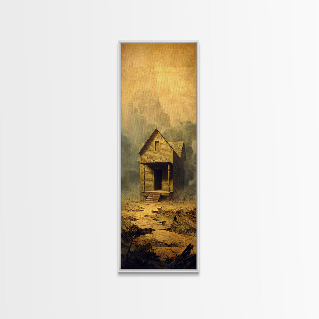 The Possessed Farmhouse, Surreal Apocalyptic Art, Tall Narrow Wall Art, Gothic Horror Wall Art, Canvas Print, Halloween Wall Art