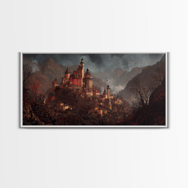 The Vampire Castle, Northern Renaissance Horror, Wide Panoramic Art, Gothic Horror Wall Art, Canvas Print, Halloween Wall Art