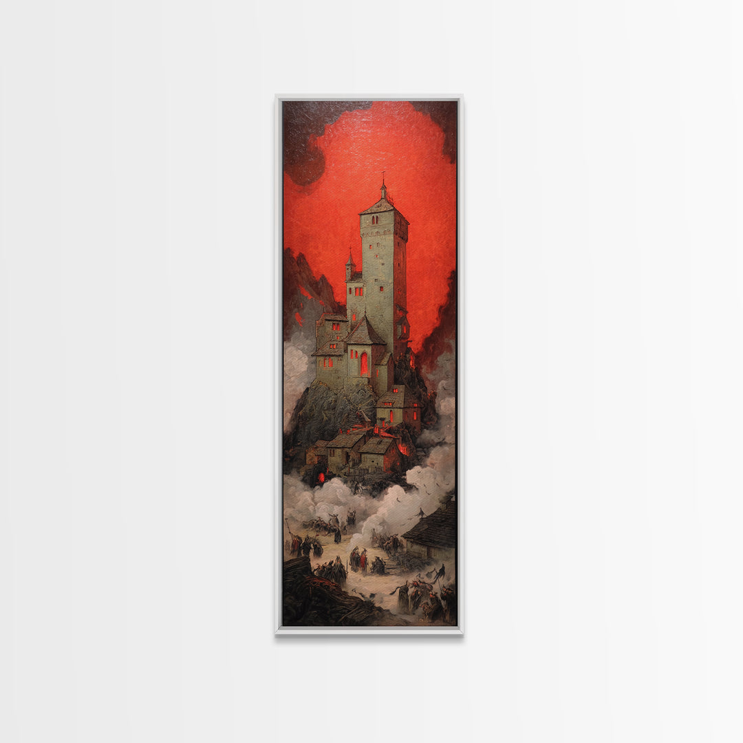 The Vampire Castle, Dark Renaissance Art, Tall Narrow Wall Art, Gothic Horror Wall Art, Framed Canvas Print, Halloween Wall Art
