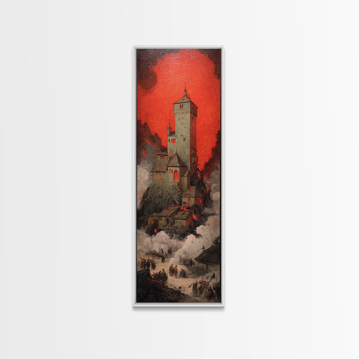 The Vampire Castle, Dark Renaissance Art, Tall Narrow Wall Art, Gothic Horror Wall Art, Framed Canvas Print, Halloween Wall Art