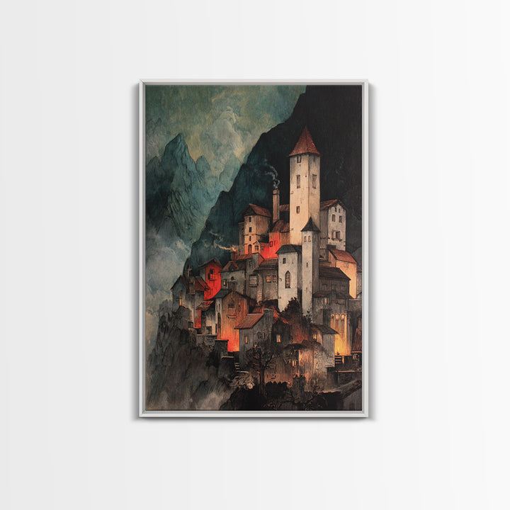 The Vampire Castle, Danse Macabre Art, Vertical Wall Art, Gothic Horror Wall Art, Framed Canvas Print, Halloween Decor