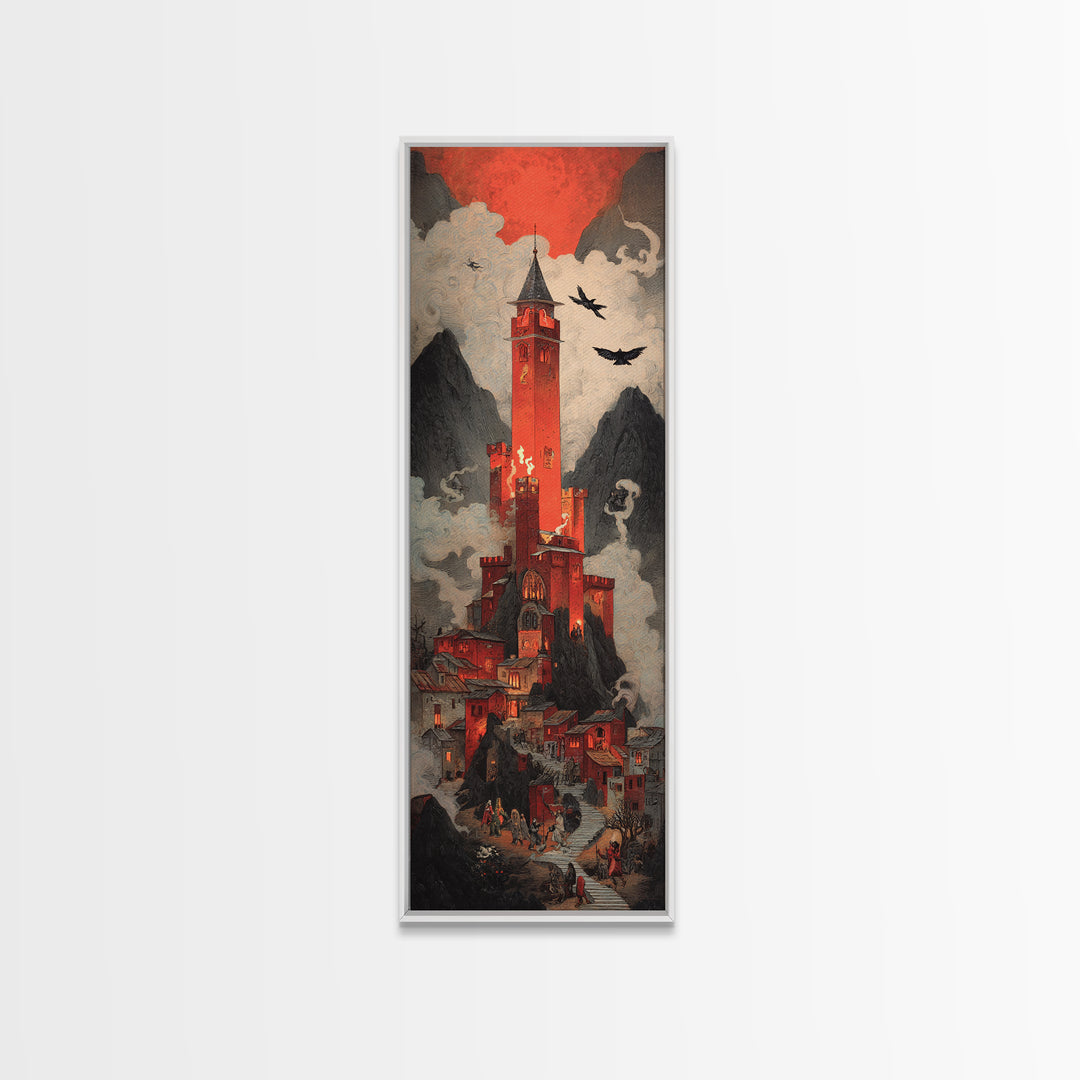 The Vampire Castle, Visionary Gothic Art, Tall Narrow Wall Art, Macabre Wall Art, Canvas Print, Halloween Wall Art