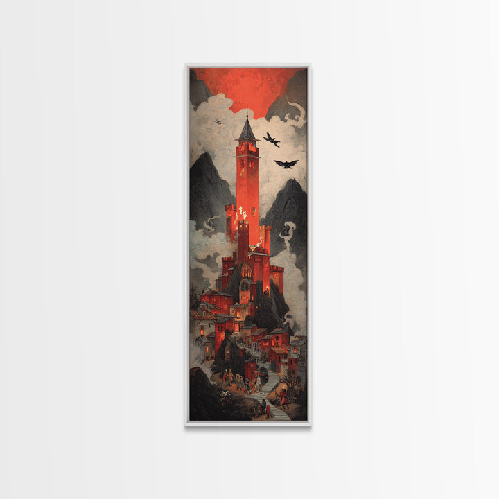 The Vampire Castle, Visionary Gothic Art, Tall Narrow Wall Art, Macabre Wall Art, Canvas Print, Halloween Wall Art