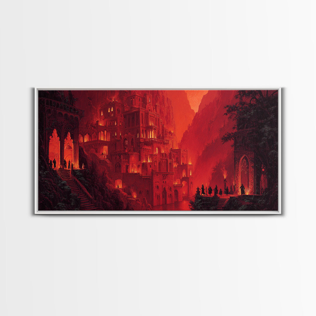 The Vampire Castle, Apocalyptic Romantic Art, Wide Panoramic Art, Dark Halloween Decor, Canvas Print, Halloween Wall Art, Horror Wall Art