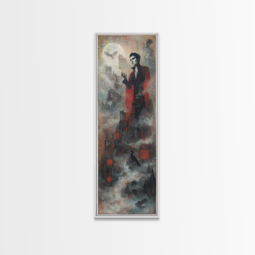 The Vampire Castle, Symbolist Dream Art, Tall Narrow Wall Art, Macabre Wall Art, Canvas Print, Halloween Wall Art, Dark Fantasy Art