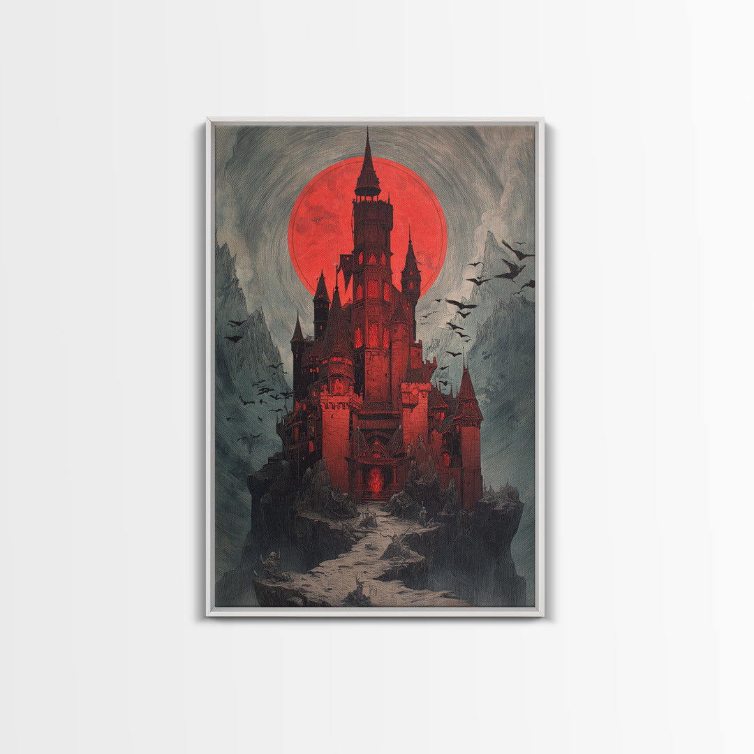The Vampire Castle, Decadent Gothic Art, Vertical Wall Art, Dark Fantasy Wall Art, Framed Canvas Print, Halloween Wall Art