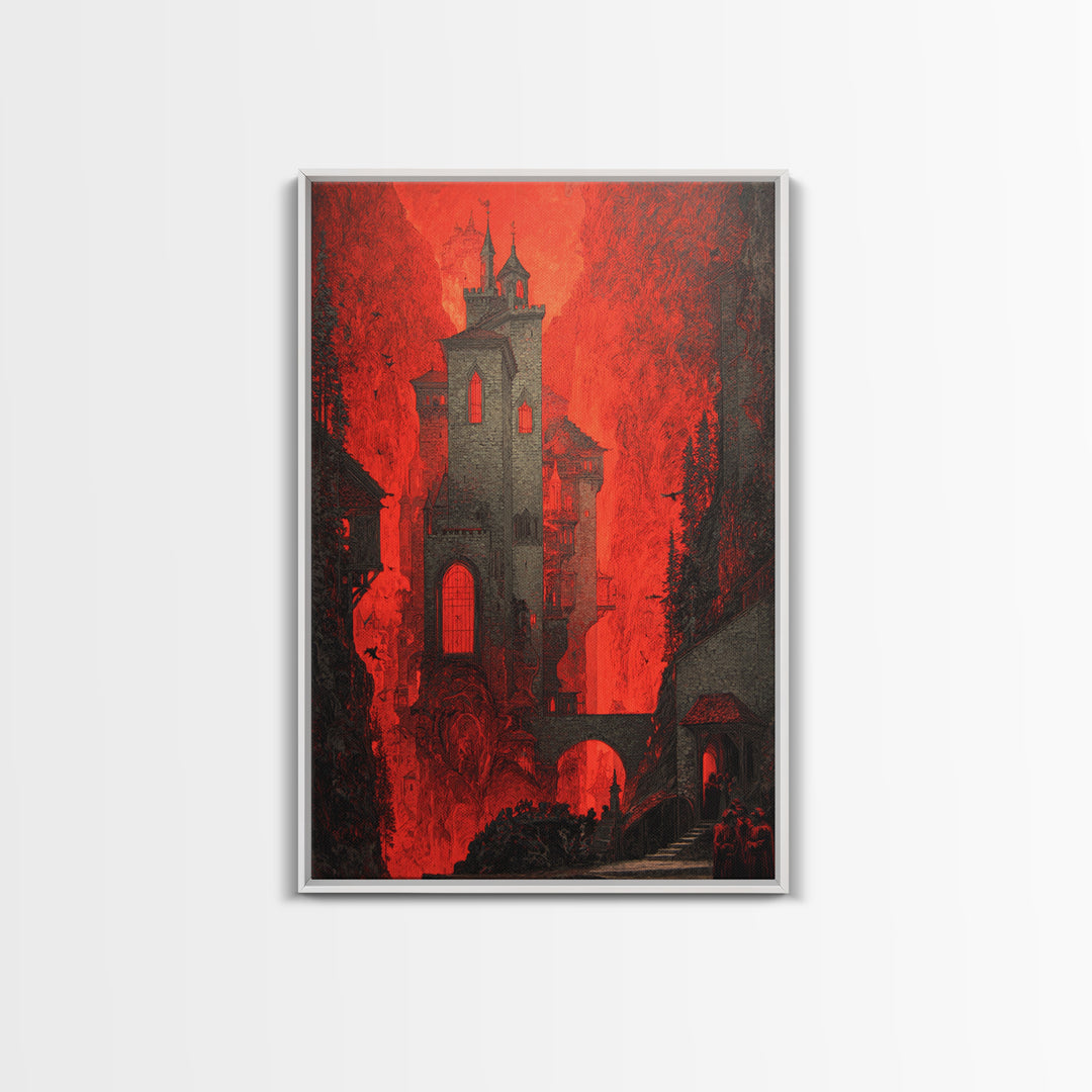The Vampire Castle, Dark Symbolist Art, Vertical Wall Art, Dark Halloween Decor, Canvas Print, Halloween Wall Art, Horror Wall Art