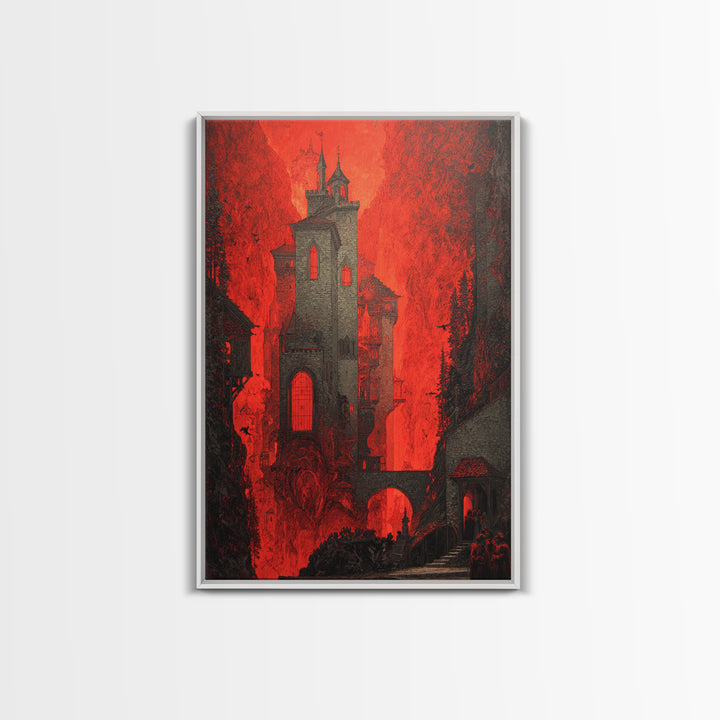 The Vampire Castle, Dark Symbolist Art, Vertical Wall Art, Dark Halloween Decor, Canvas Print, Halloween Wall Art, Horror Wall Art