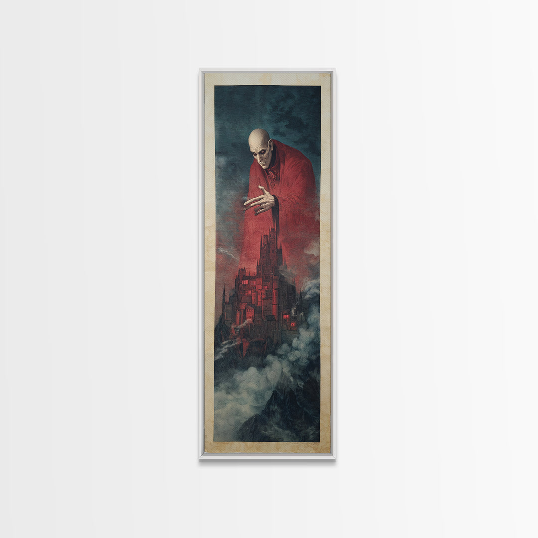 The Vampire Castle, Symbolist Etching Art, Tall Narrow Wall Art, Gothic Horror Wall Art, Framed Canvas Print, Halloween Wall Art