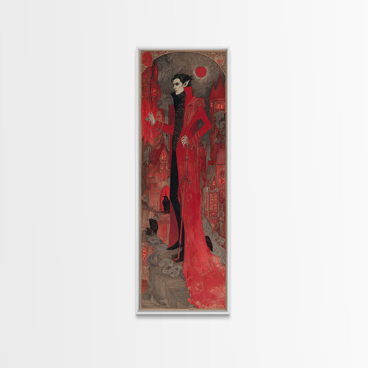 The Vampire Castle, Stained Glass Gothic Art, Tall Narrow Wall Art, Dark Halloween Decor, Canvas Print, Halloween Wall Art