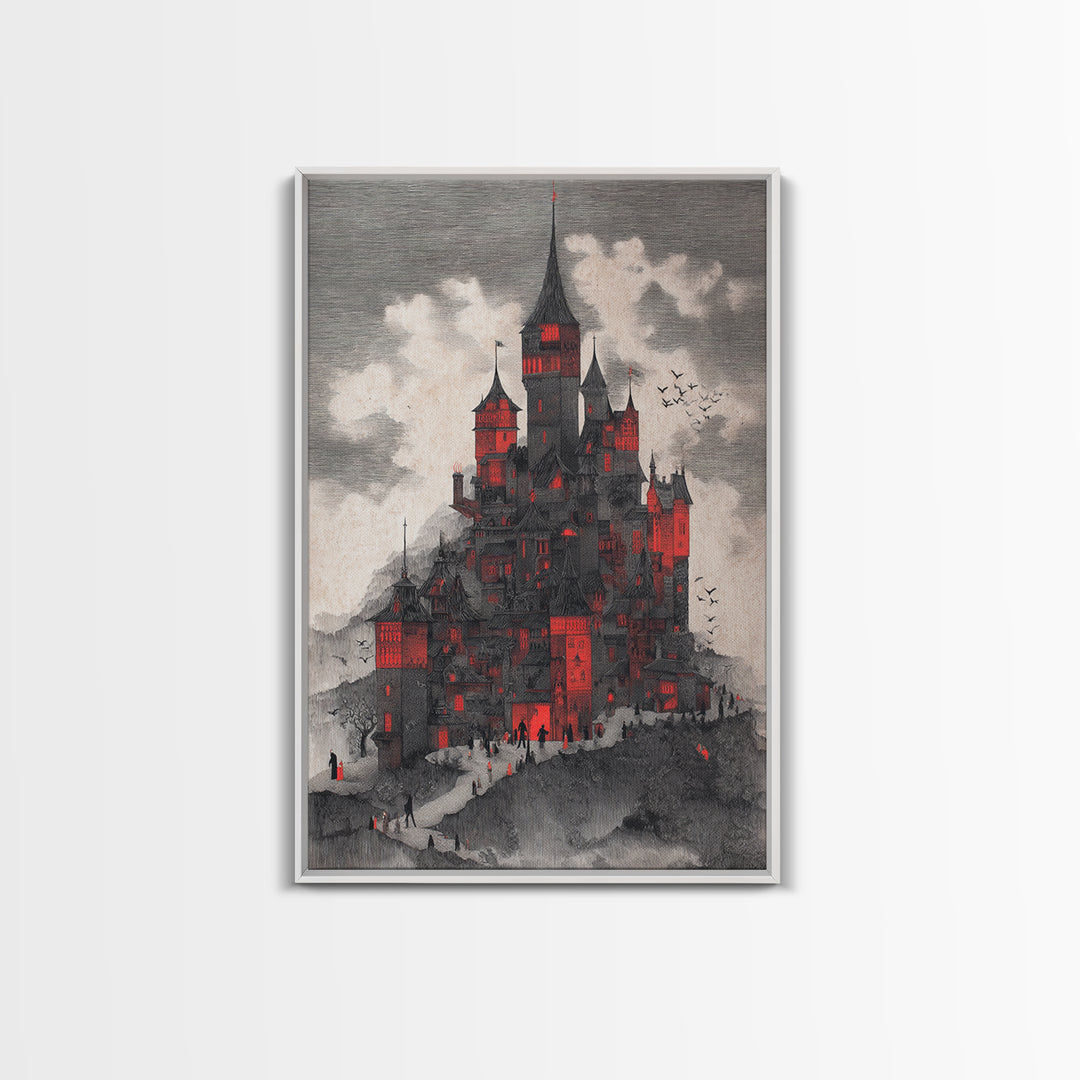 The Vampire Castle, Victorian Macabre Art, Vertical Wall Art, Gothic Horror Wall Art, Framed Canvas Print, Halloween Wall Art