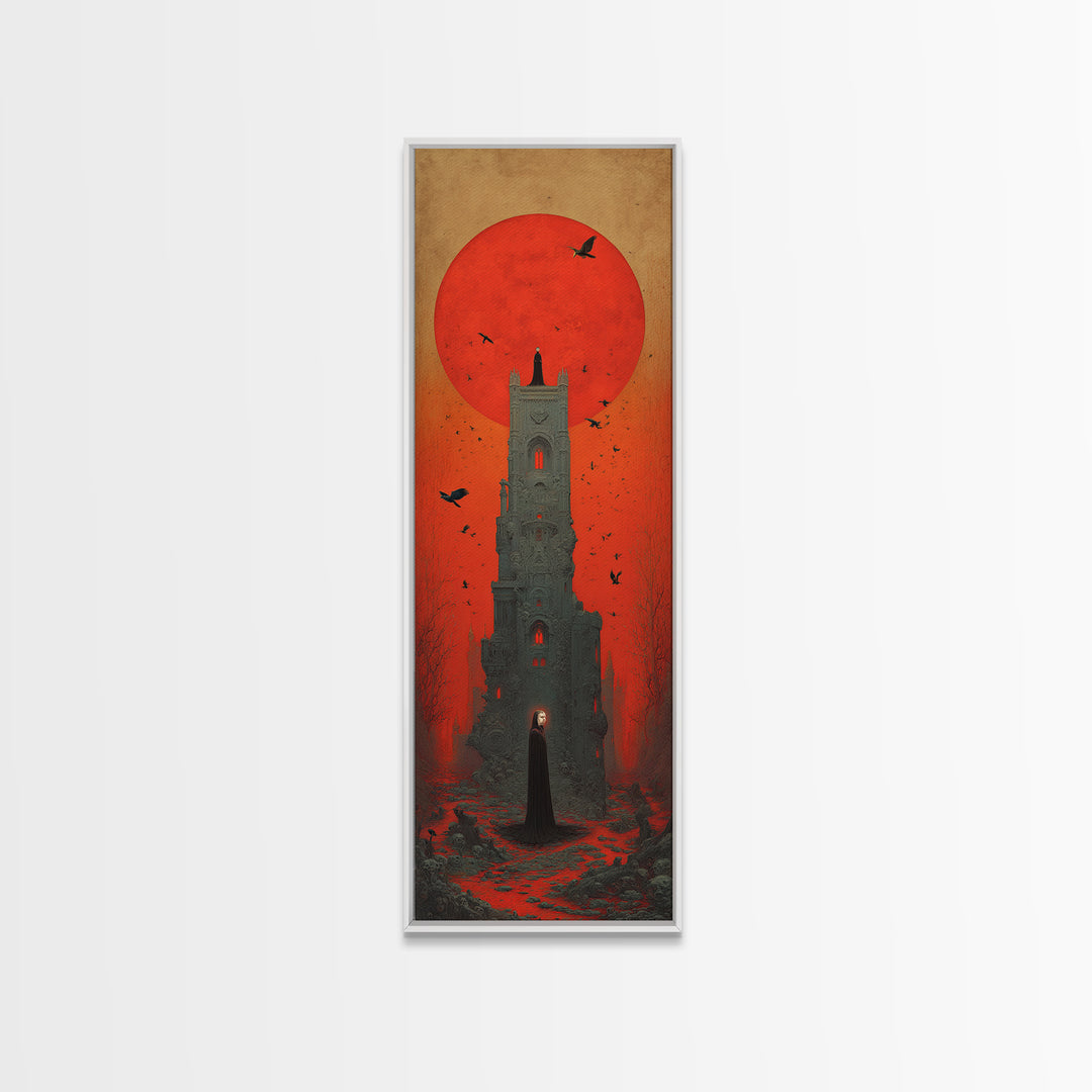 The Vampire Castle, Surreal Apocalyptic Art, Tall Narrow Wall Art, Dark Fantasy Wall Art, Canvas Print, Halloween Wall Art