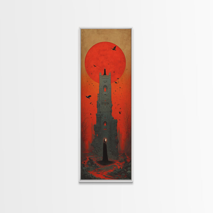 The Vampire Castle, Surreal Apocalyptic Art, Tall Narrow Wall Art, Dark Fantasy Wall Art, Canvas Print, Halloween Wall Art
