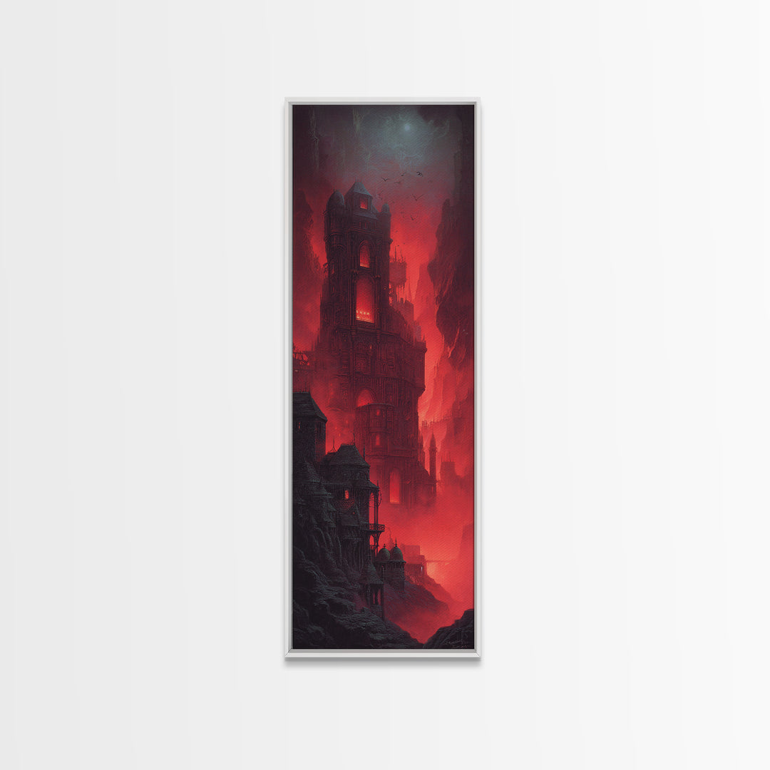 The Vampire Castle, Biomechanical Horror Art, Tall Narrow Wall Art, Gothic Horror Wall Art, Framed Canvas Print, Halloween Wall Art