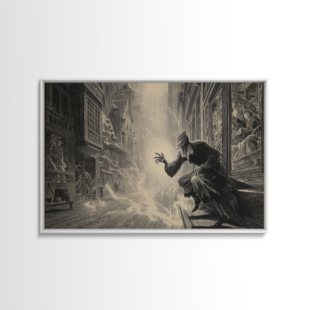 The Ghost Town Main Street, Gothic Engraving Art, Landscape Wall Art, Macabre Wall Art, Canvas Print, Halloween Wall Art