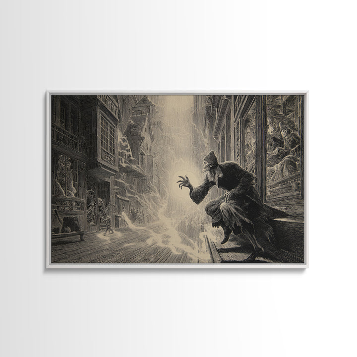 The Ghost Town Main Street, Gothic Engraving Art, Landscape Wall Art, Macabre Wall Art, Canvas Print, Halloween Wall Art
