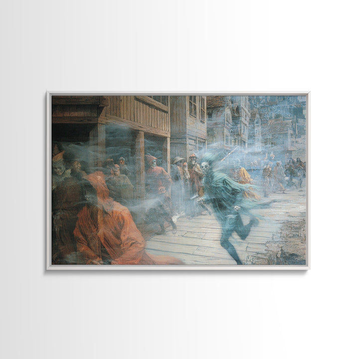 The Ghost Town Main Street, Medieval Grotesque Art, Landscape Wall Art, Gothic Horror Wall Art, Framed Canvas Print