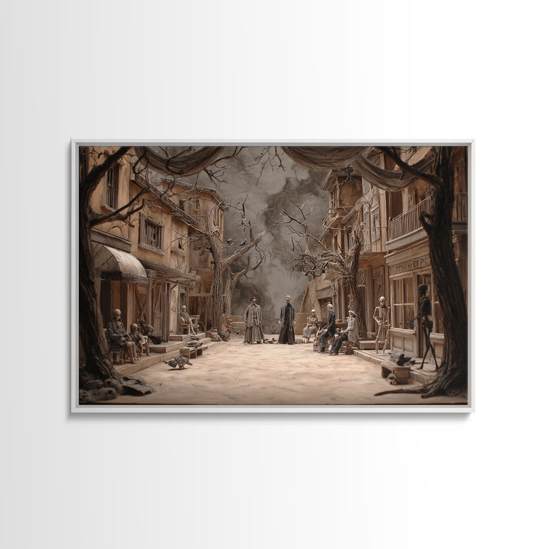 The Ghost Town Main Street, Danse Macabre Art, Landscape Wall Art, Macabre Wall Art, Canvas Print, Halloween Wall Art