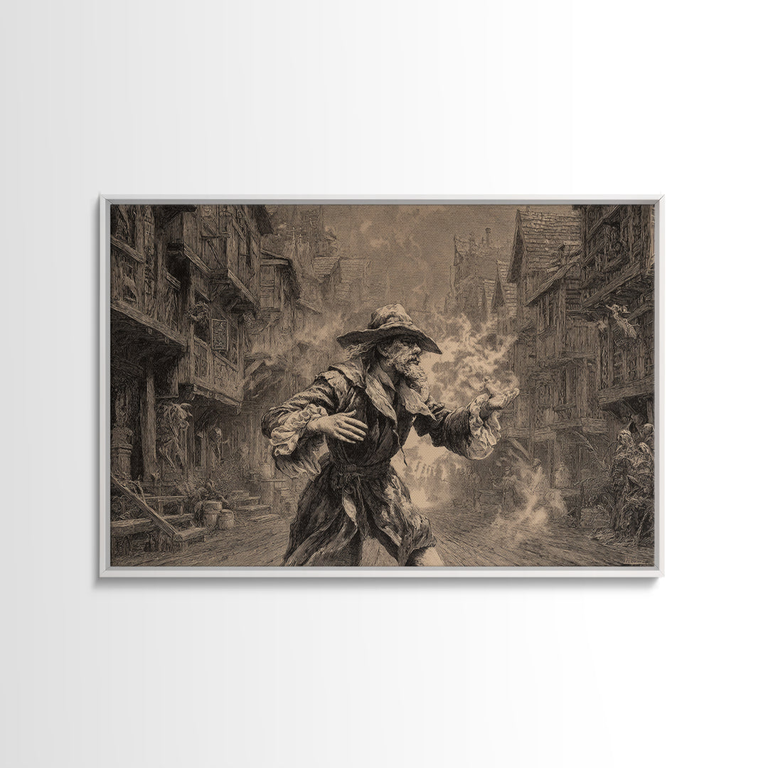 The Ghost Town Main Street, Baroque Witchcraft Art, Landscape Wall Art, Dark Halloween Decor, Canvas Print, Halloween Wall Art