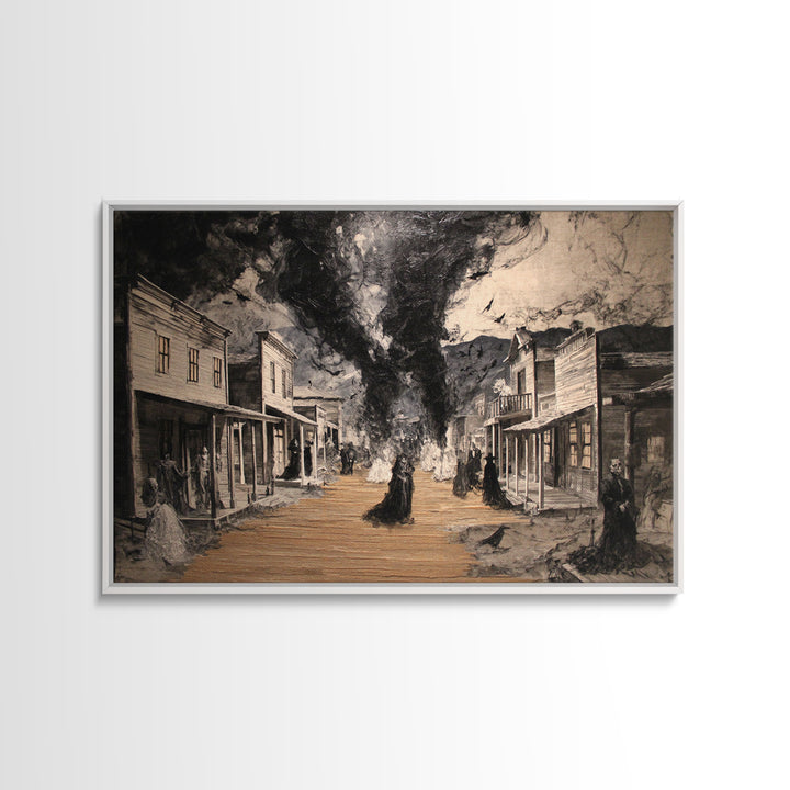 The Ghost Town Main Street, Dark Romantic Horror Art, Landscape Wall Art, Dark Fantasy Wall Art, Canvas Print, Halloween Wall Art