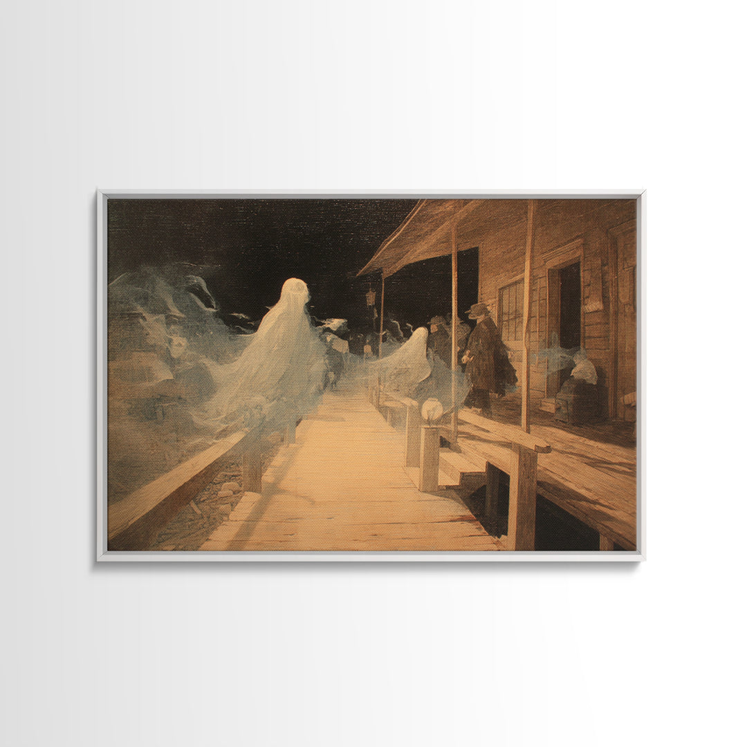 The Ghost Town Main Street, Symbolist Dream Art, Landscape Wall Art, Macabre Wall Art, Framed Canvas Print, Halloween Wall Art