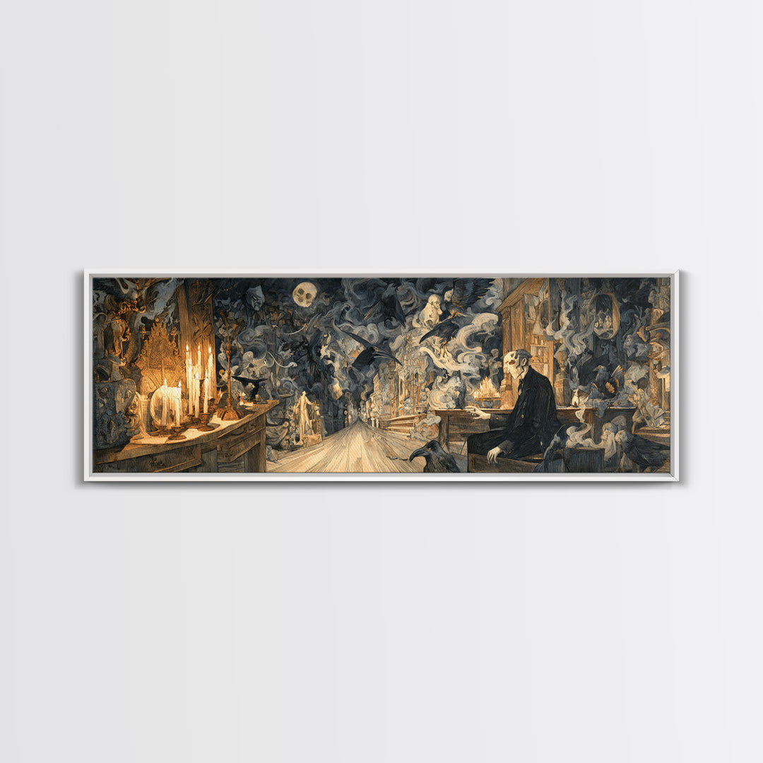 The Ghost Town Main Street, Ornate Symbolist Art, Extra Wide Wall Art, Gothic Horror Wall Art, Canvas Print, Halloween Wall Art