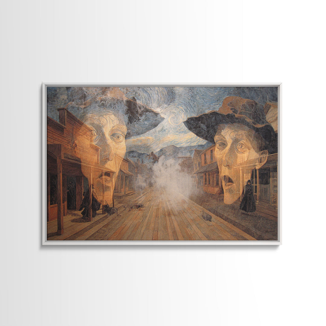 The Ghost Town Main Street, Expressionist Gothic Art, Landscape Wall Art, Dark Halloween Decor, Canvas Print, Halloween Wall Art