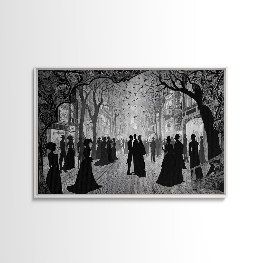 The Ghost Town Main Street, Decadent Line Art, Landscape Wall Art, Dark Fantasy Wall Art, Canvas Print, Halloween Wall Art