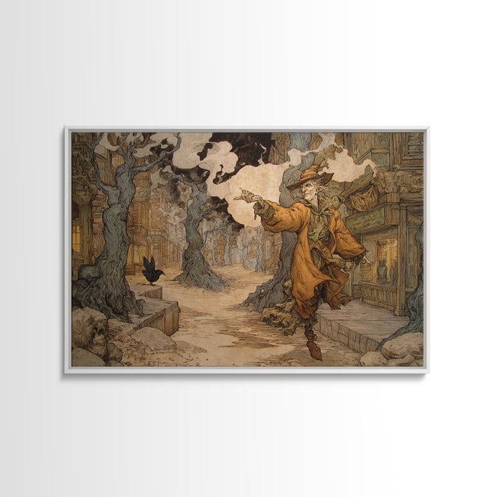 The Ghost Town Main Street, Gothic Storybook Art, Landscape Wall Art, Dark Fantasy Wall Art, Framed Canvas Print, Halloween Wall Art