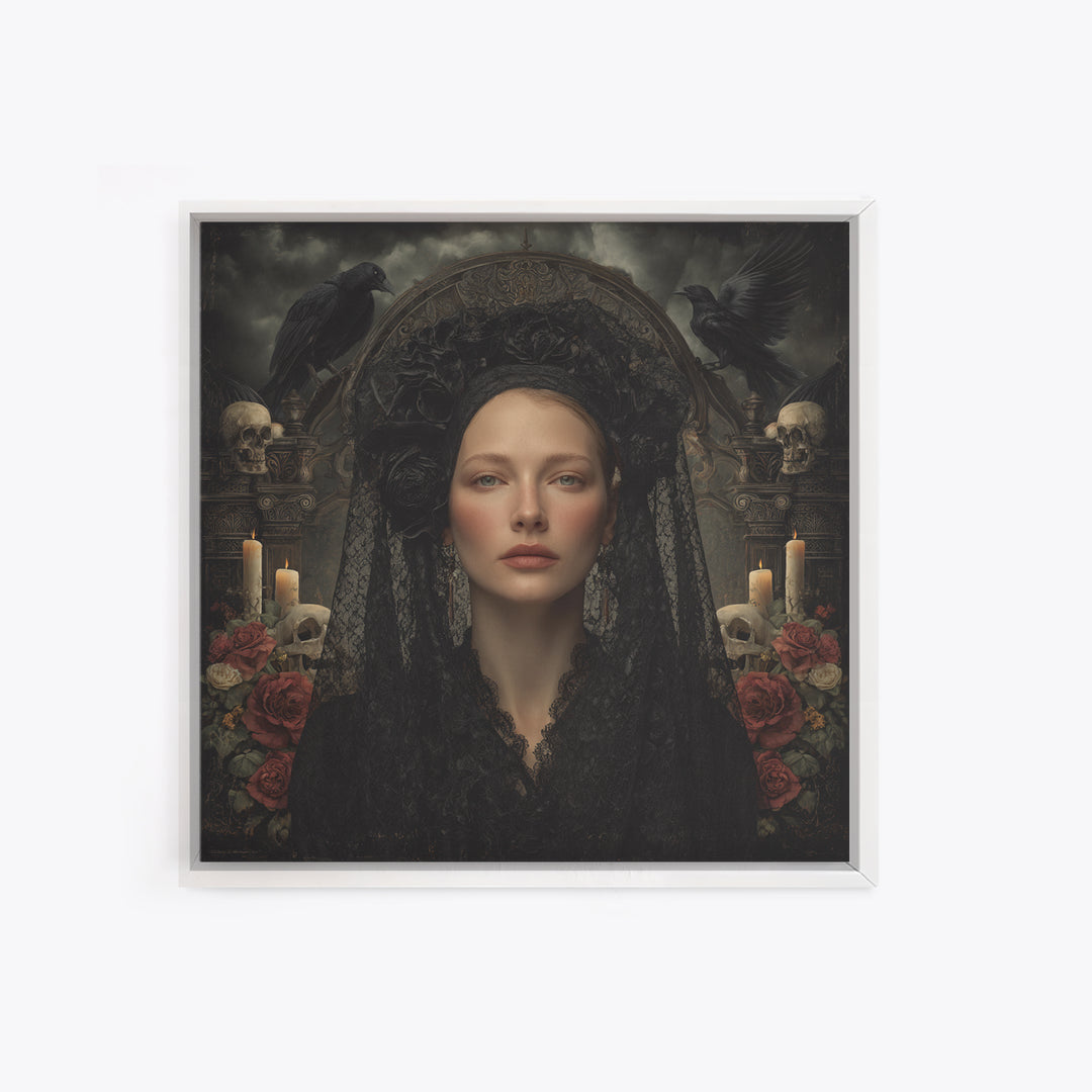 Gothic Woman Portrait Framed Canvas Print, Dark Art, Art Print, Living Room Decor, Fine Art, Nocturne, Halloween Art, DAR-1x1-28