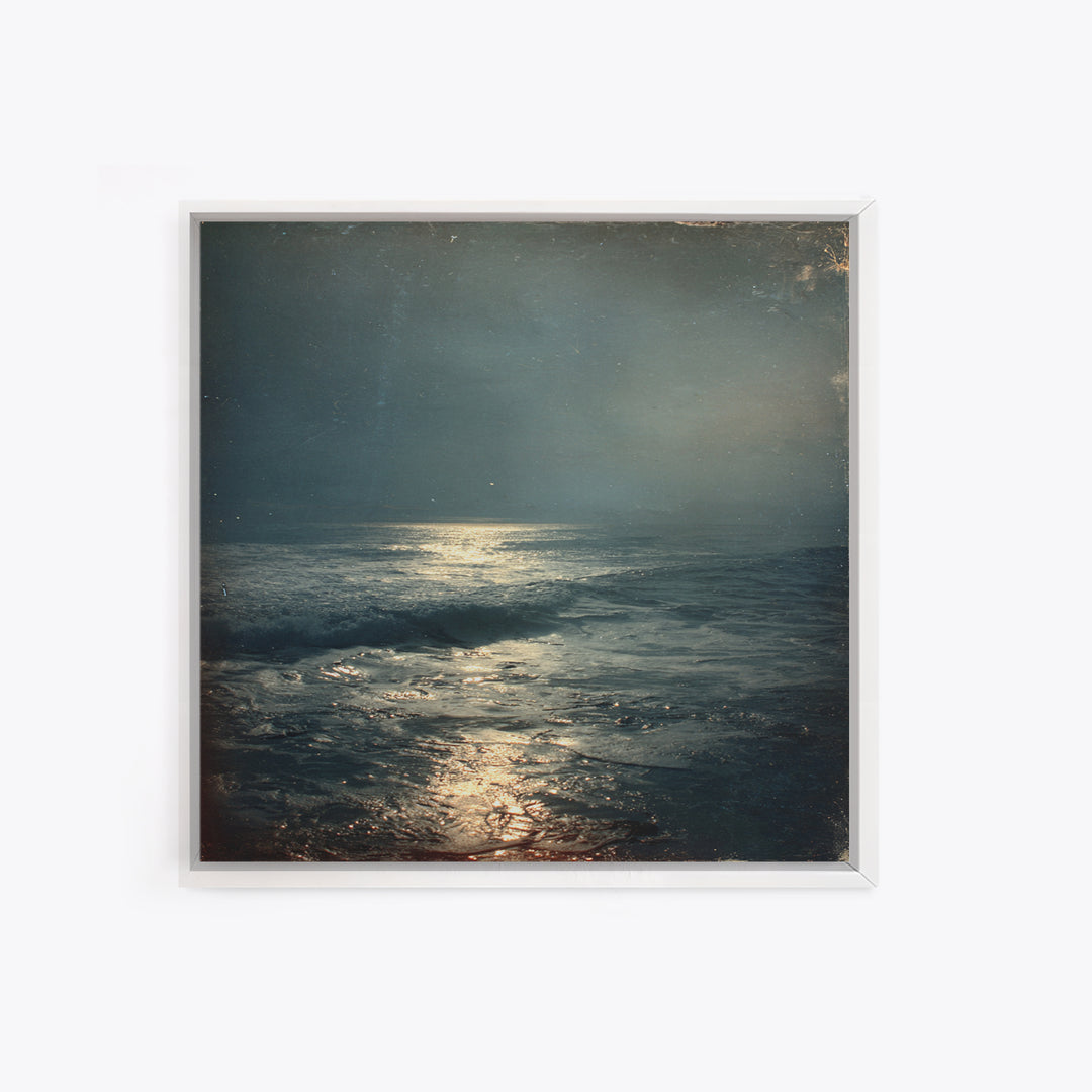 Stormy Sea under a Nearly Black Sky Framed Canvas Print, Dark Art, Textured Painting, Living Room Decor, Fine Art, Nocturne, DAR-1x1-29