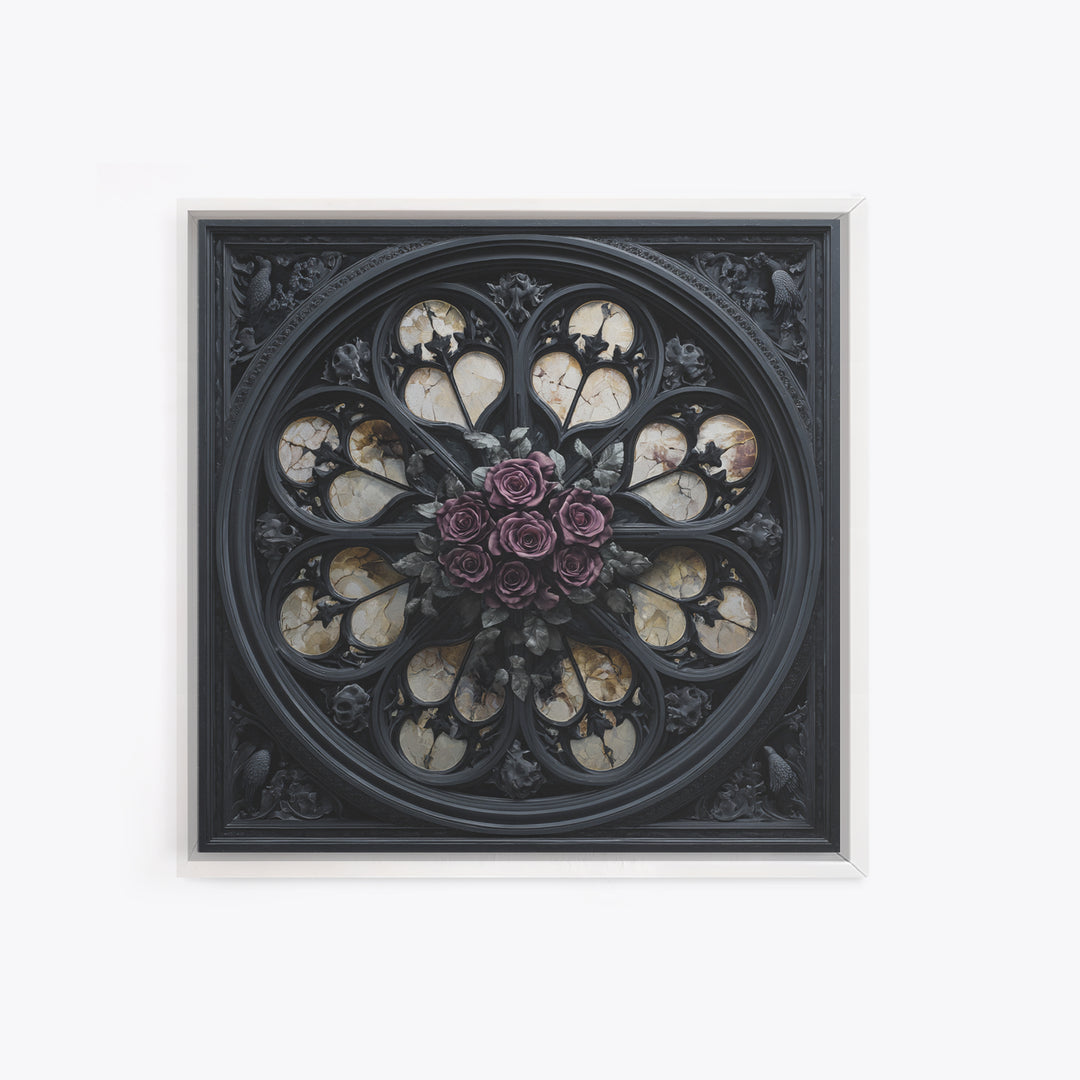 Gothic Cathedral Window Framed Canvas Print, Dark Art, Room Decor, Living Room Decor, Fine Art, Nocturne, Digital Art, DAR-1x1-40