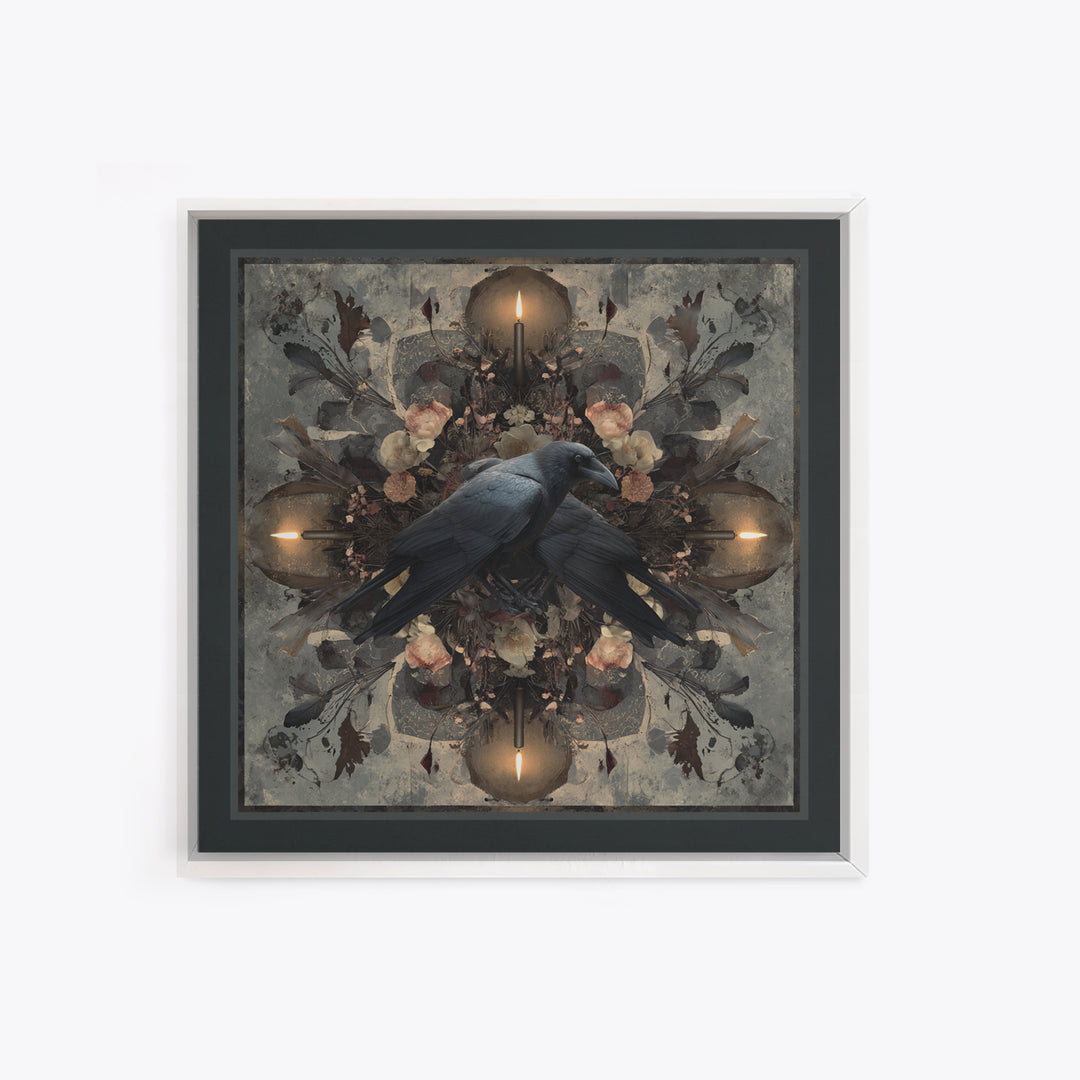 Silent Graveyard with Blue Moon Haze Framed Canvas Print, Dark Art, Halloween Decoration, Living Room Decor, Abstract Art, DAR-1x1-42