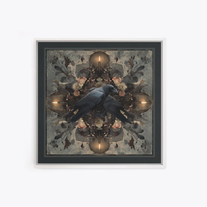Silent Graveyard with Blue Moon Haze Framed Canvas Print, Dark Art, Halloween Decoration, Living Room Decor, Abstract Art, DAR-1x1-42