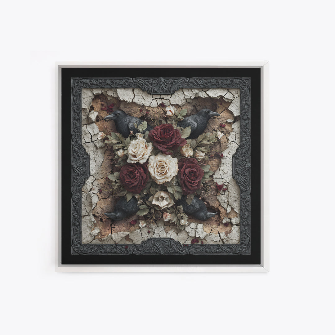 Black Roses Blooming from Cracked Stone Canvas Print, Dark Art, Fantasy Art, Living Room Decor, Fine Art, Nocturne, DAR-1x1-50