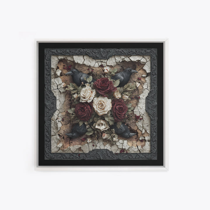 Black Roses Blooming from Cracked Stone Canvas Print, Dark Art, Fantasy Art, Living Room Decor, Fine Art, Nocturne, DAR-1x1-50