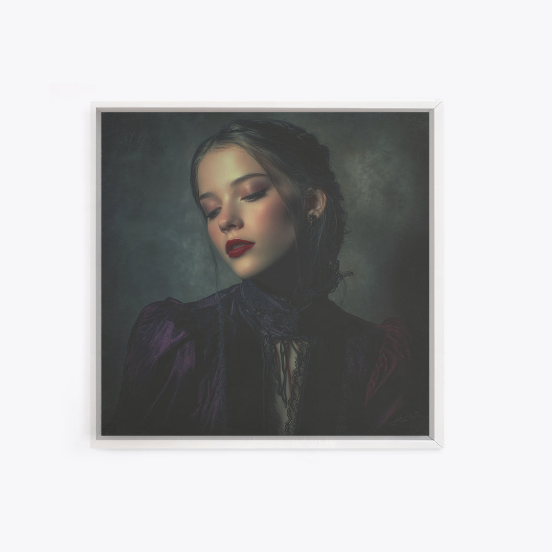 Vampire Inspired Portrait with Pale Dramatic Light Canvas Print, Dark Art, Minimalist Decor, Living Room Decor, Nocturne, DAR-1x1-85