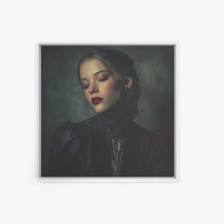 Vampire Inspired Portrait with Pale Dramatic Light Canvas Print, Dark Art, Minimalist Decor, Living Room Decor, Nocturne, DAR-1x1-85