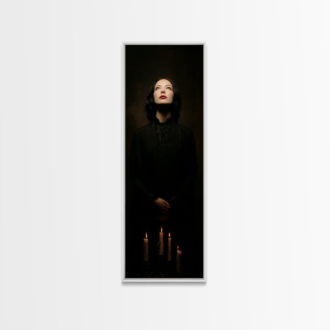 Vampire Inspired Portrait with Pale Dramatic Light Canvas Print, Dark Art, Dark Academia, Living Room Decor, Oil Painting, DAR-1x3-25