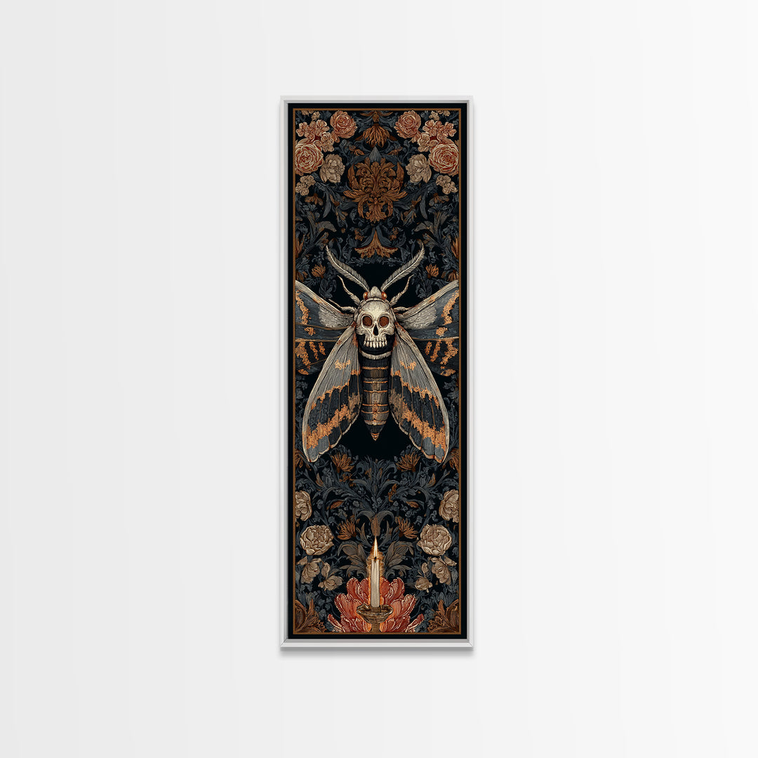 Moth with Skull Pattern on Black Ground Canvas Print, Dark Art, Printable Art, Living Room Decor, Oil Painting, Nocturne, DAR-1x3-27
